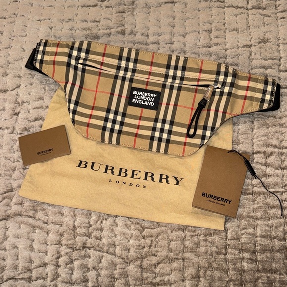 Burberry Handbags - Burberry LONDON ENGLAND Beige and Black Check Belt Bag